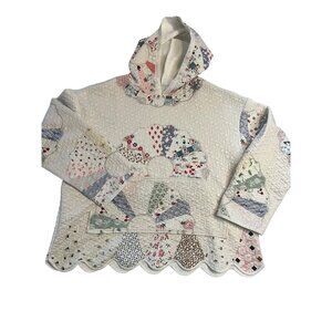 Sun printed padded Quilted Patchwork Hooded sweatshirt XL Cotton boho hoddie.